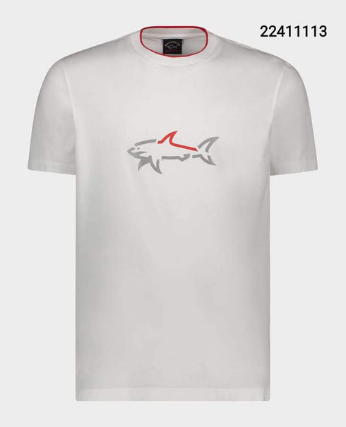 Paul&Shark tshirt חולצה מטורפת של פול שארק טישרט בצבע לבן לוגו המותג באמצע
